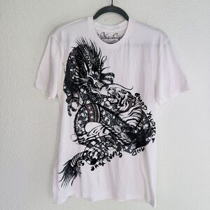 Y2K Shirt Mens Medium Dragon Tiger Metallic Asian Tattoo Art Tshirt Key Closet